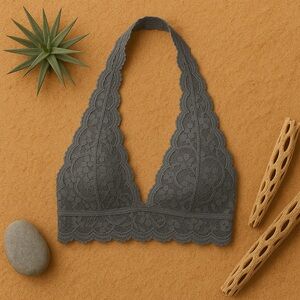 Free People Galloon Lace Halter Bra Gray Small Lace Bralette